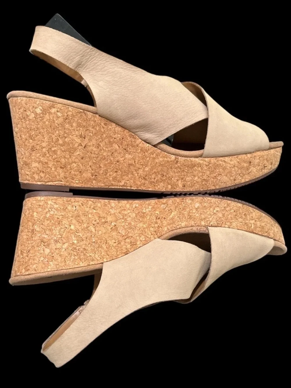 Clark’s collection annadel Beige Cork Wedge Sandals comfort cushion Open Toe 8.5